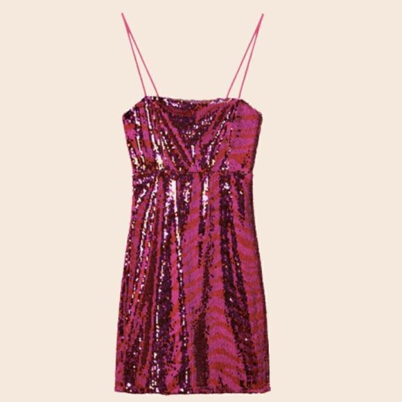 Zara Pink & Red Horizontal Striped Sequin Mini Dress Size XS - Picture 2 of 16